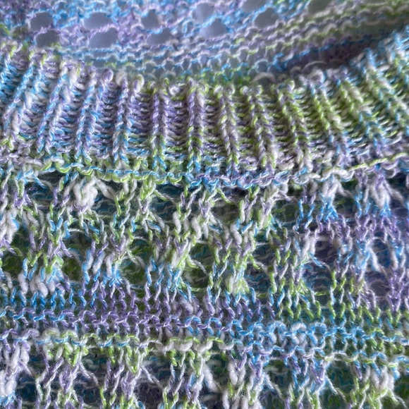 Dex crocheted knit sweater in pastels of mint green, mauve, blue and cream. S - Picture 7 of 7
